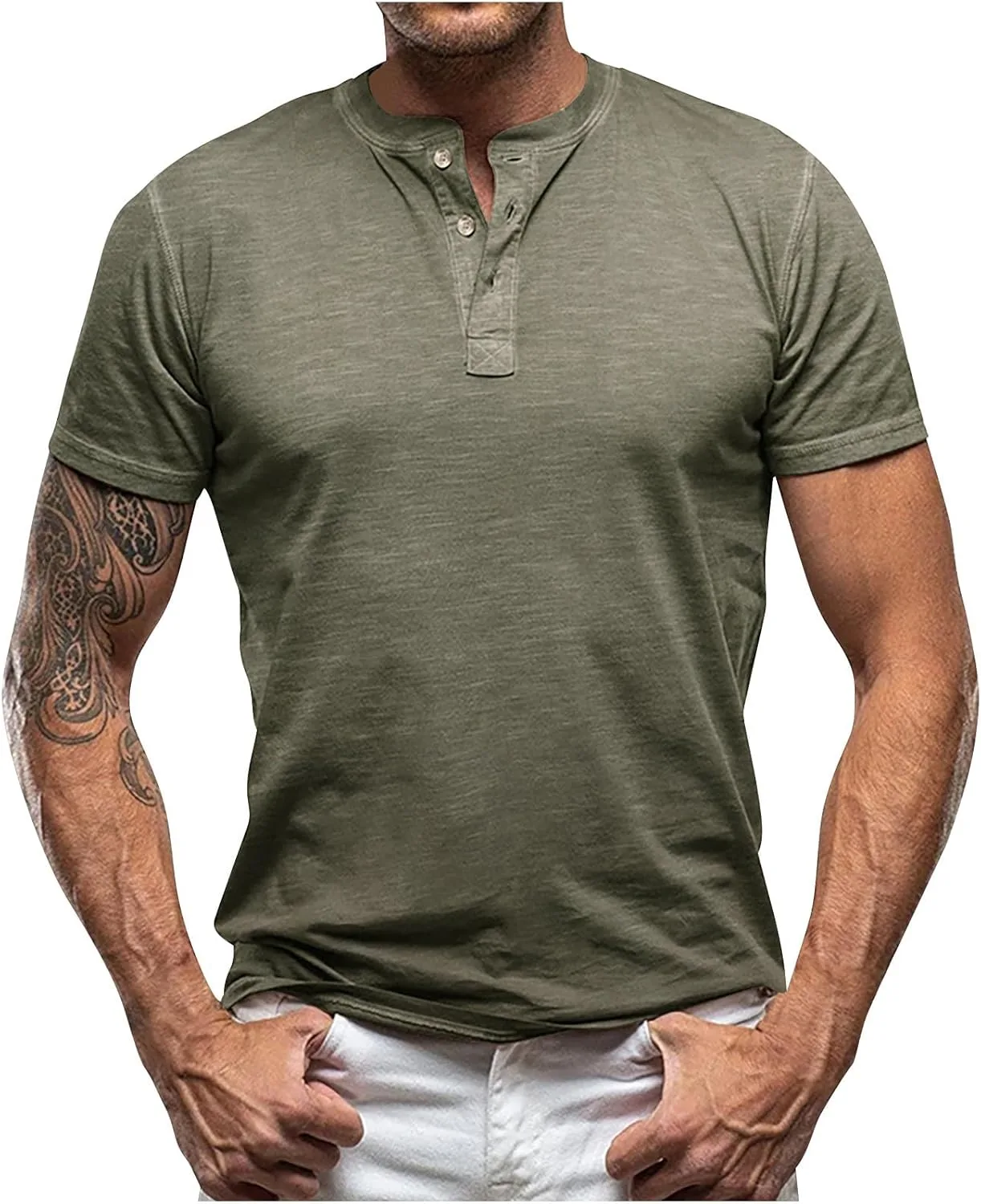 

Мужская футболка хенли с коротким рукавом slim-fit