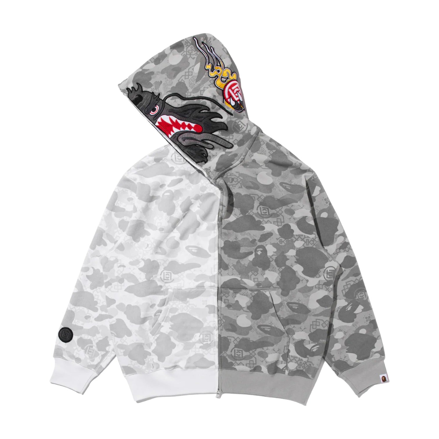 A Bathing Ape Худи BAPE X Clot Camo Split Shark Relaxed Fit Full Zip Hoodie 'White' — фото 3