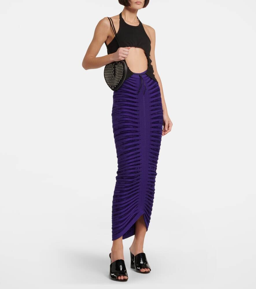 Хлопковый топ с вырезом халтер и сборками ALAÏA, черный — фото 2