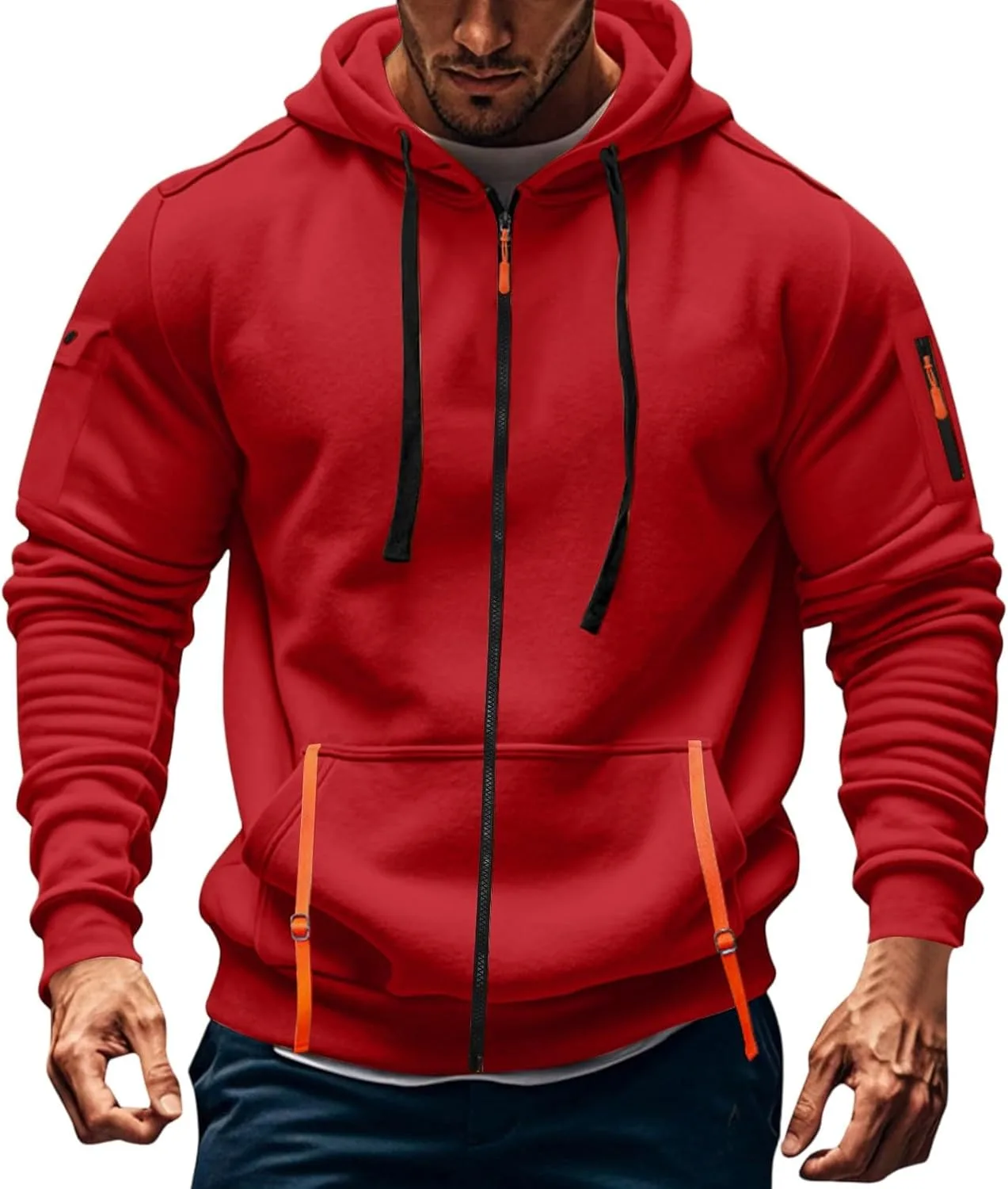

GOFULY Zip Up Hoodies Men стильный флисовый тактический свитшот с капюшоном и карманом