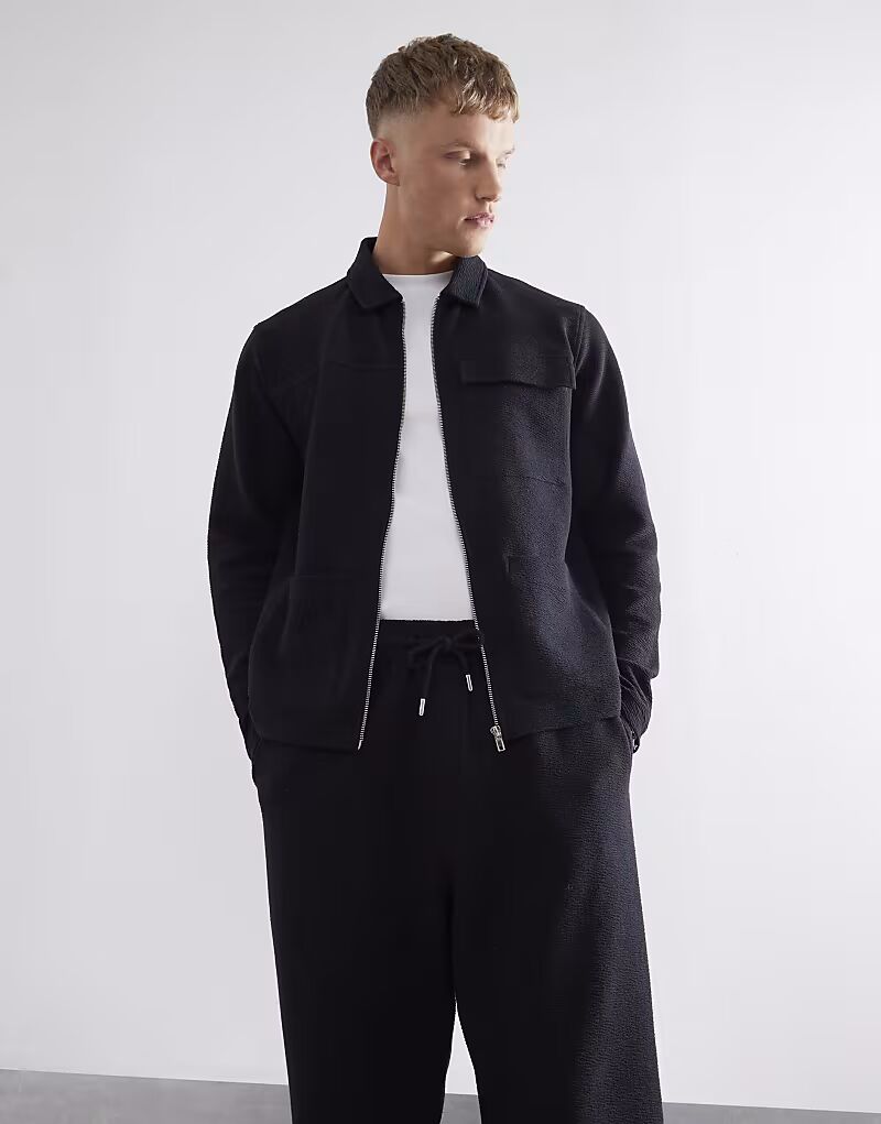 

Текстурированная элегантная рубашка River Island с длинными рукавами черного цвета