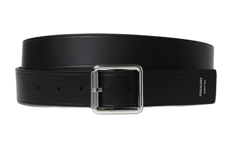 

Ferragamo Мужской черный кожаный ремень с металлической пряжкой 3.5 см, Black