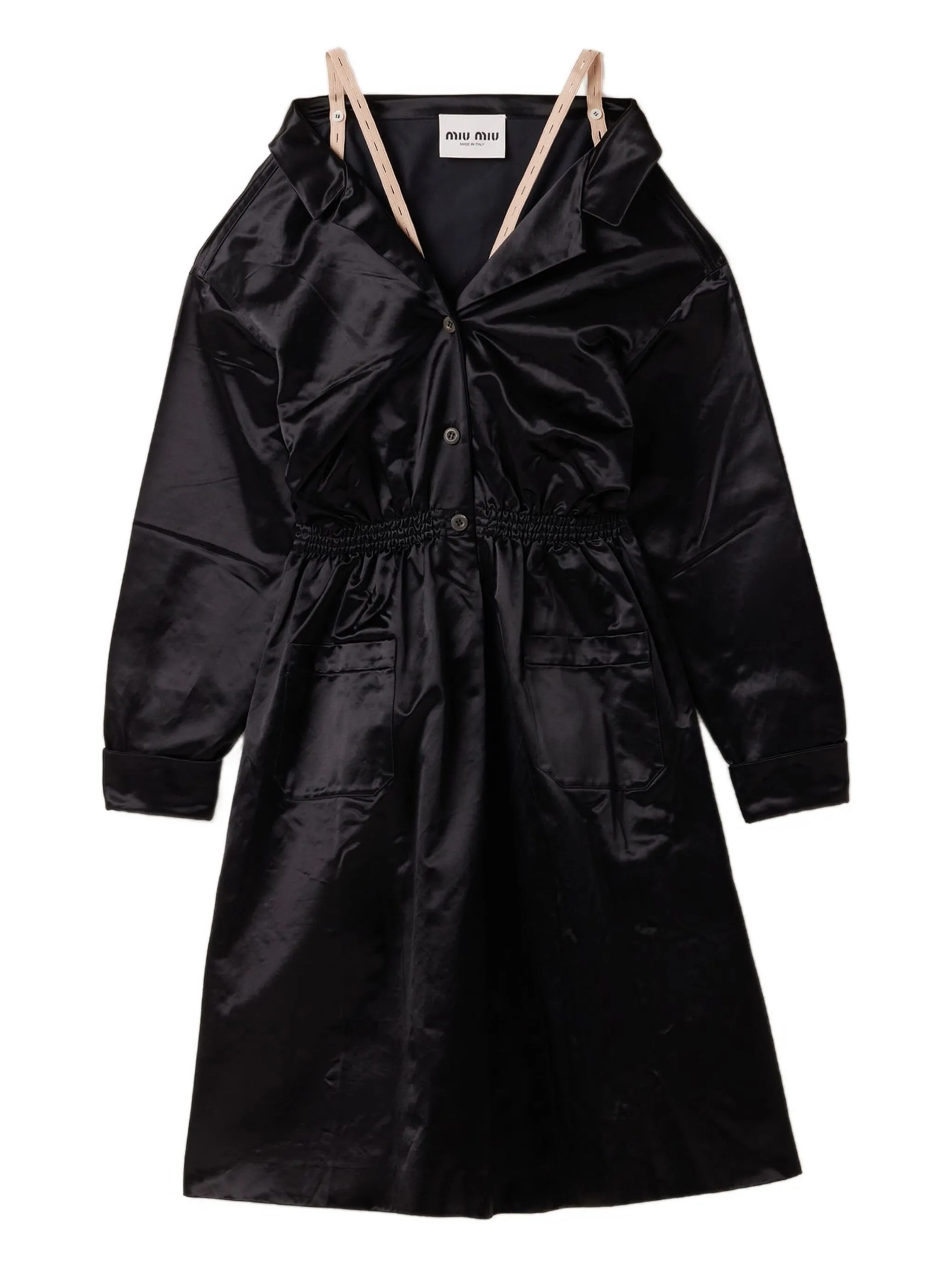 

Атласное платье с эластичным поясом Miu Miu, черный