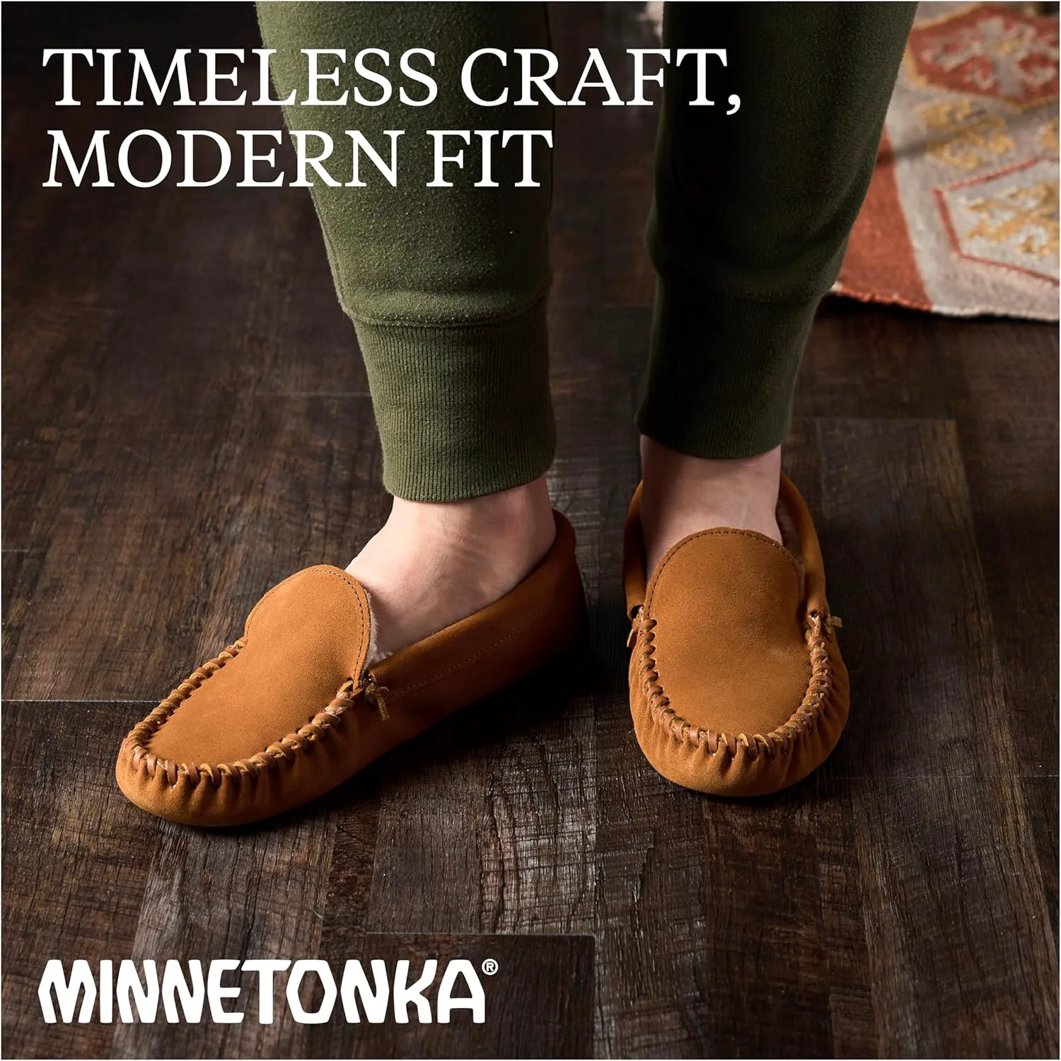 Мужские венецианские туфли с мягкой подошвой и ворсом Minnetonka, коричневый — фото 2
