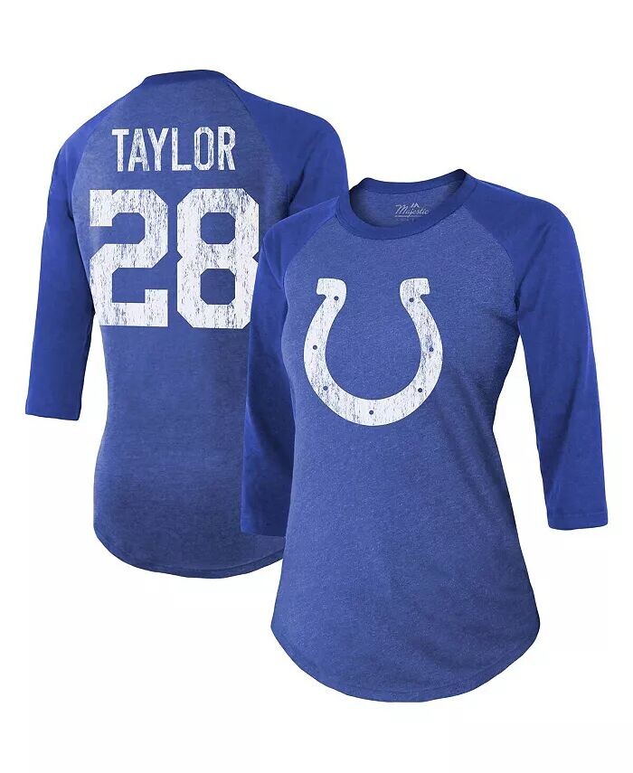 

Женские нитки Jonathan Taylor Royal Indianapolis Colts Имя и номер игрока Футболка реглан Tri-Blend с рукавами 3/4 Majestic
