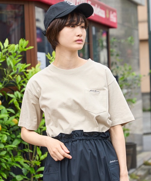 

Футболка с коротким рукавом, с вышитым логотипом и карманом Eddie Bauer, бежевый