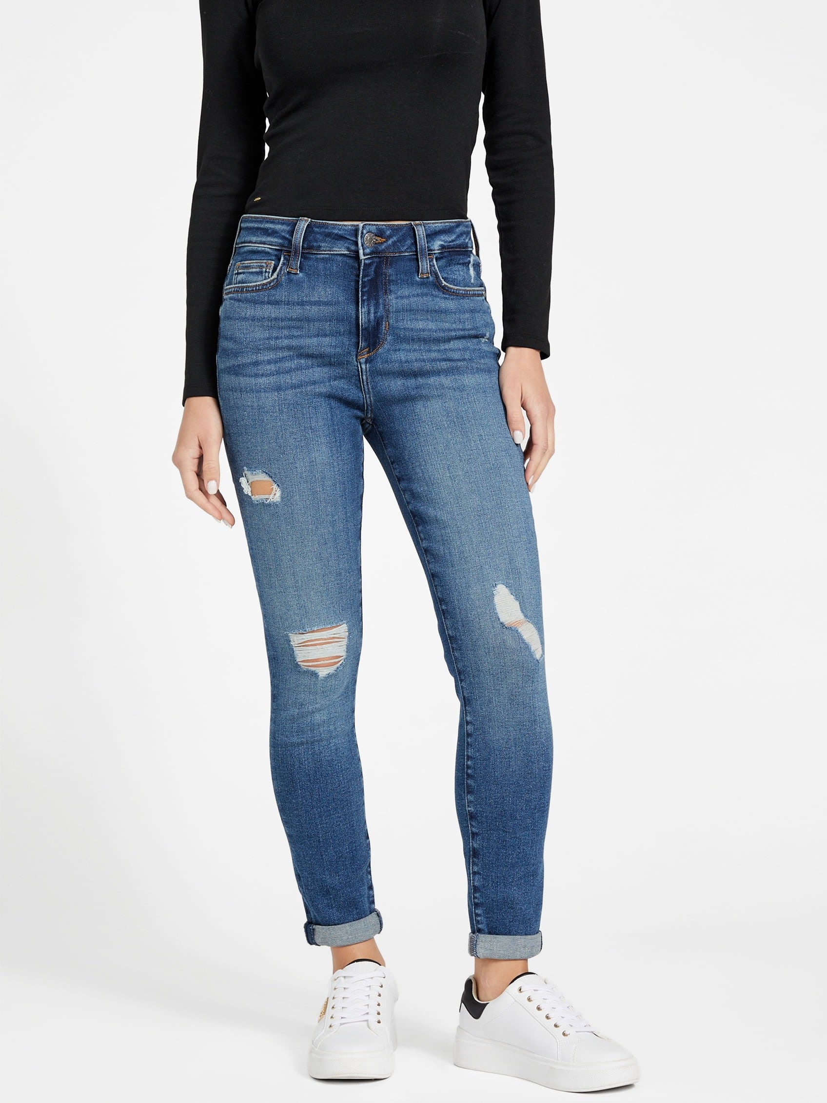 

Джинсы Eco Liberty с потертостями Guess Factory, цвет dark destroy wash