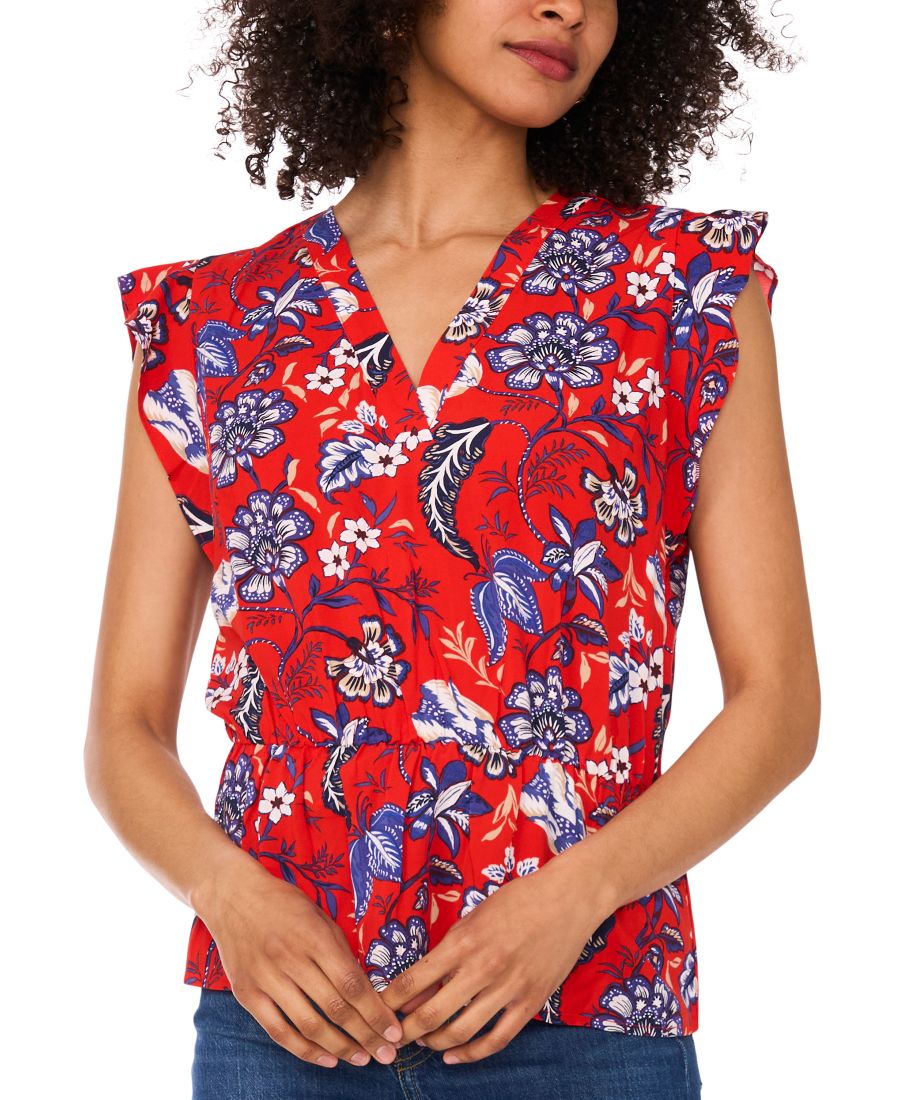 

Женская блузка с принтом, сборками, рукавами-крылышками и баской Sam & Jess, Aurora Red