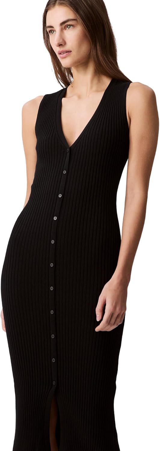 

Женское платье-поло Calvin Klein из хлопка в рубчик с V-образным вырезом, Black