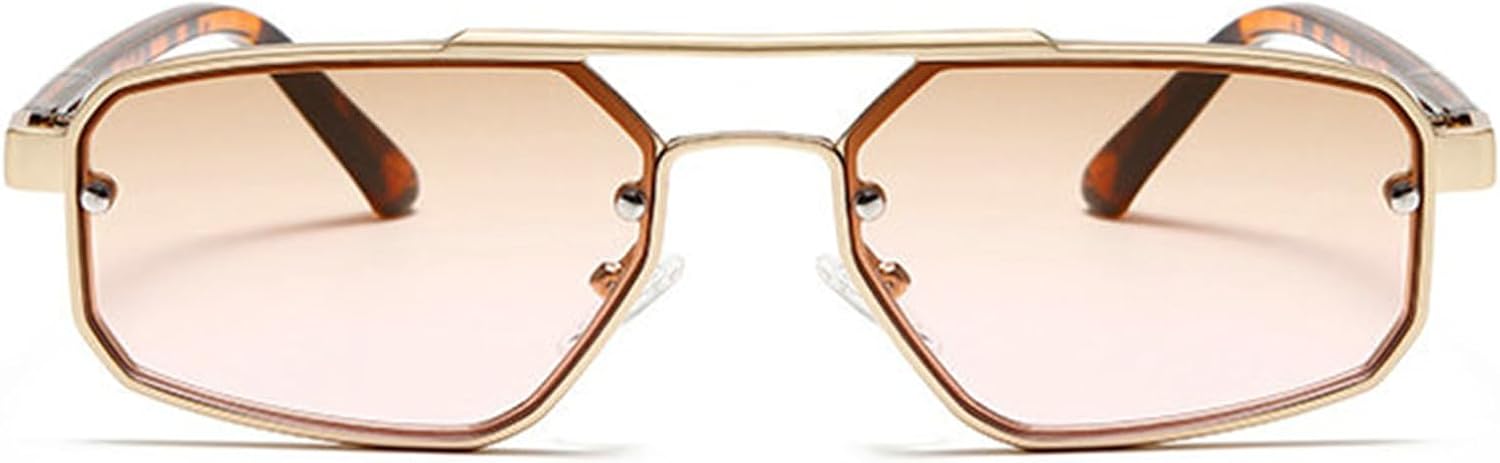 

Винтажные солнцезащитные очки Willochra с двойным лучом для женщин и мужчин, ретро-стиль 90-х, металлические прямоугольные солнцезащитные очки, популярные коричневые очки для женщин и мужчин, C1