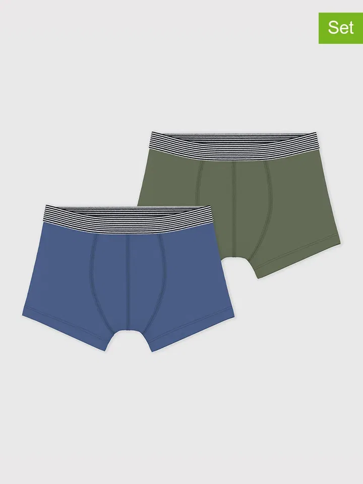 Боксеры набор 2 шт, PETIT BATEAU, хаки/голубой