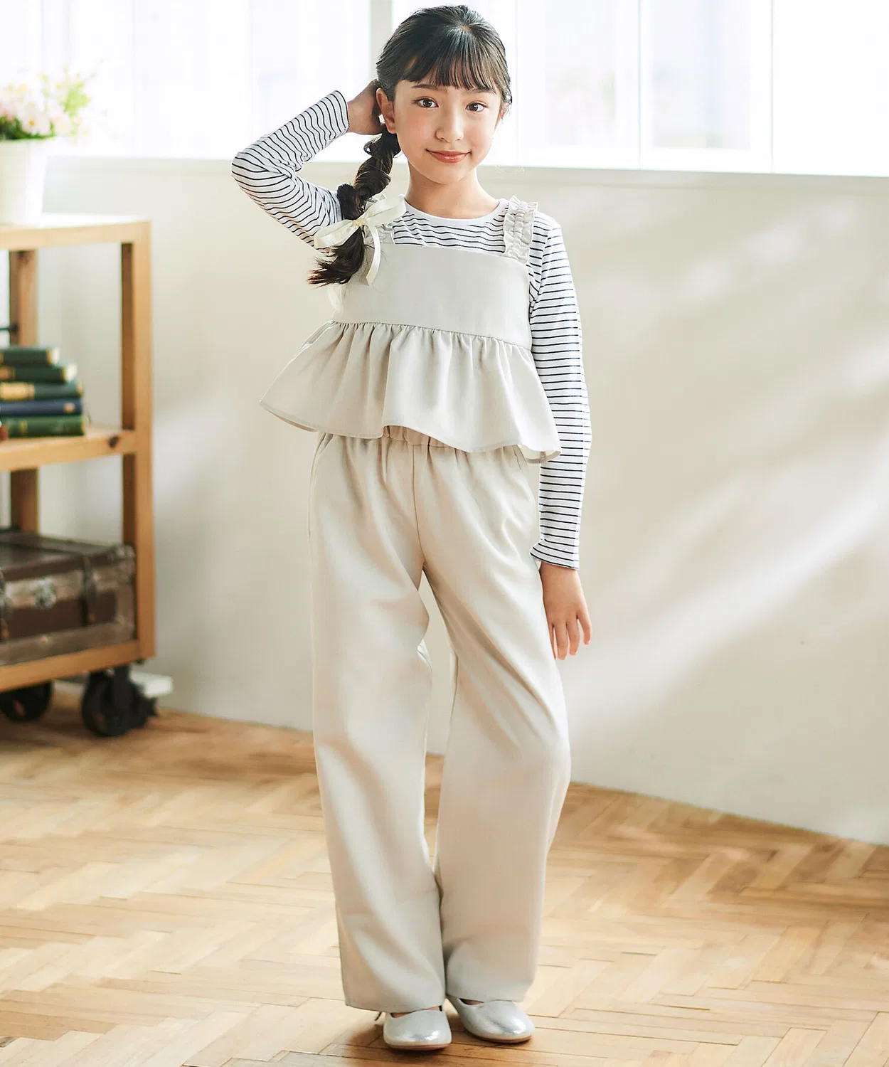 Сет из блузы и брюк в льняном стиле BeBe, 100-160 см, бежевый