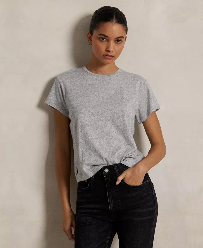 

Женская классическая футболка укороченного кроя из джерси Polo Ralph Lauren, серый