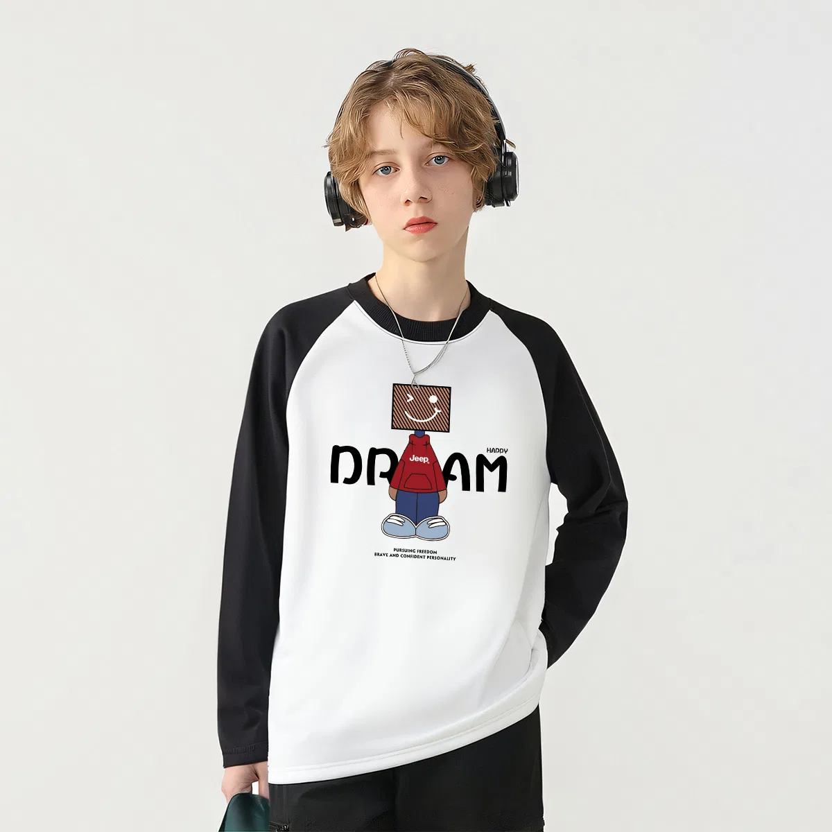 Свитшот детский Grade School с круглым вырезом Moderate Jeep, Black White — фото 4