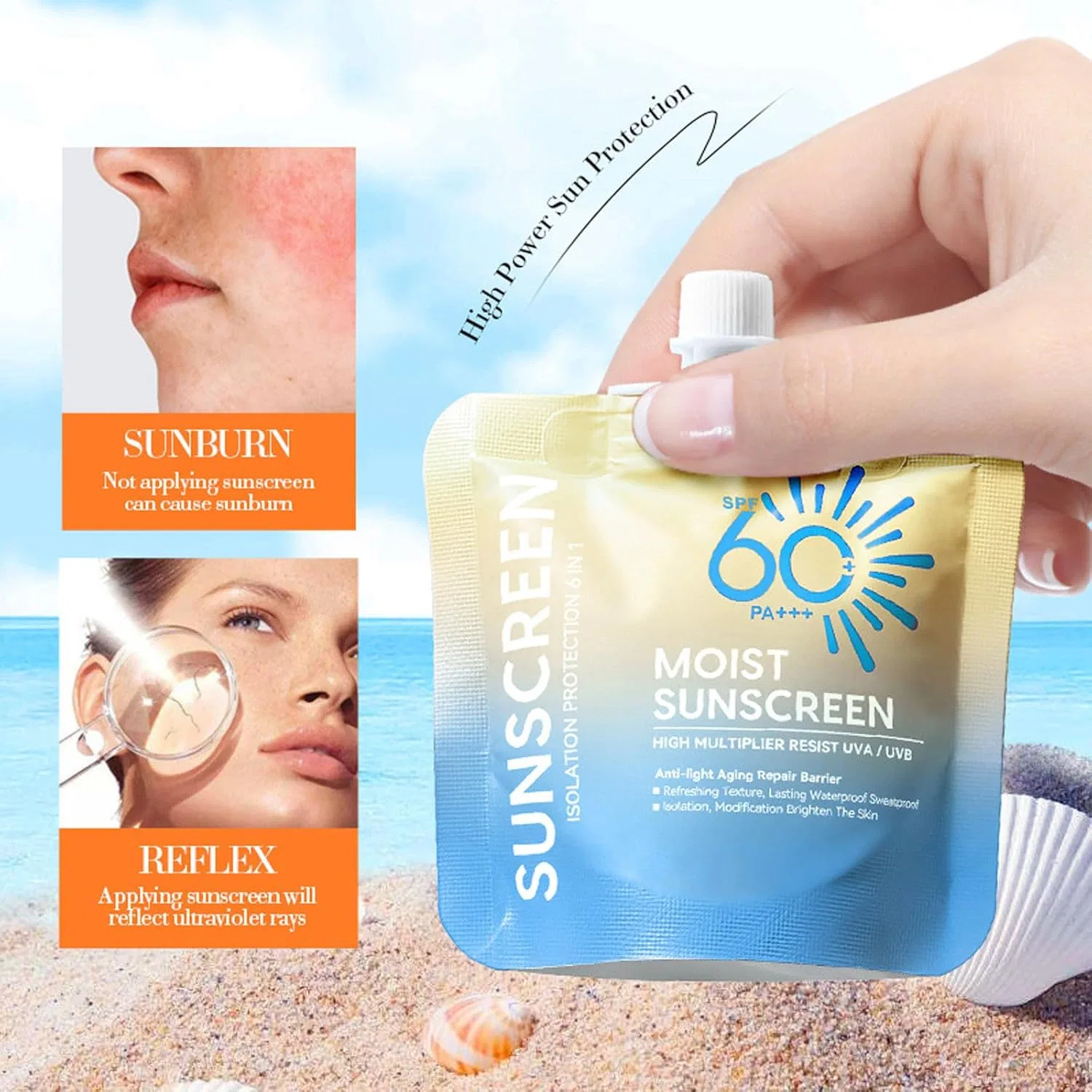 Увлажняющий солнцезащитный крем SPF 60, легкий и нежирный, 30 г Generisch, 1Pc — фото 3