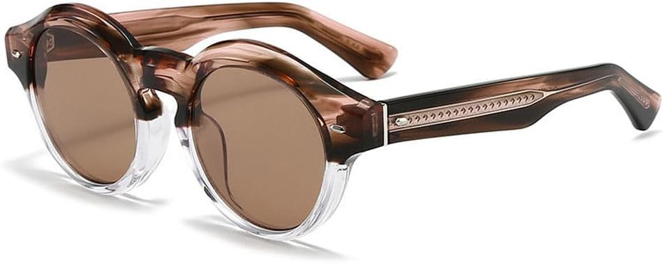 

Мужские солнцезащитные очки ретро, круглые линзы, толстая пластина. Женские солнцезащитные очки ретро, резной рисунок. Ветрозащитные очки UV400, полосатый чайный цвет, размер SAGESWA