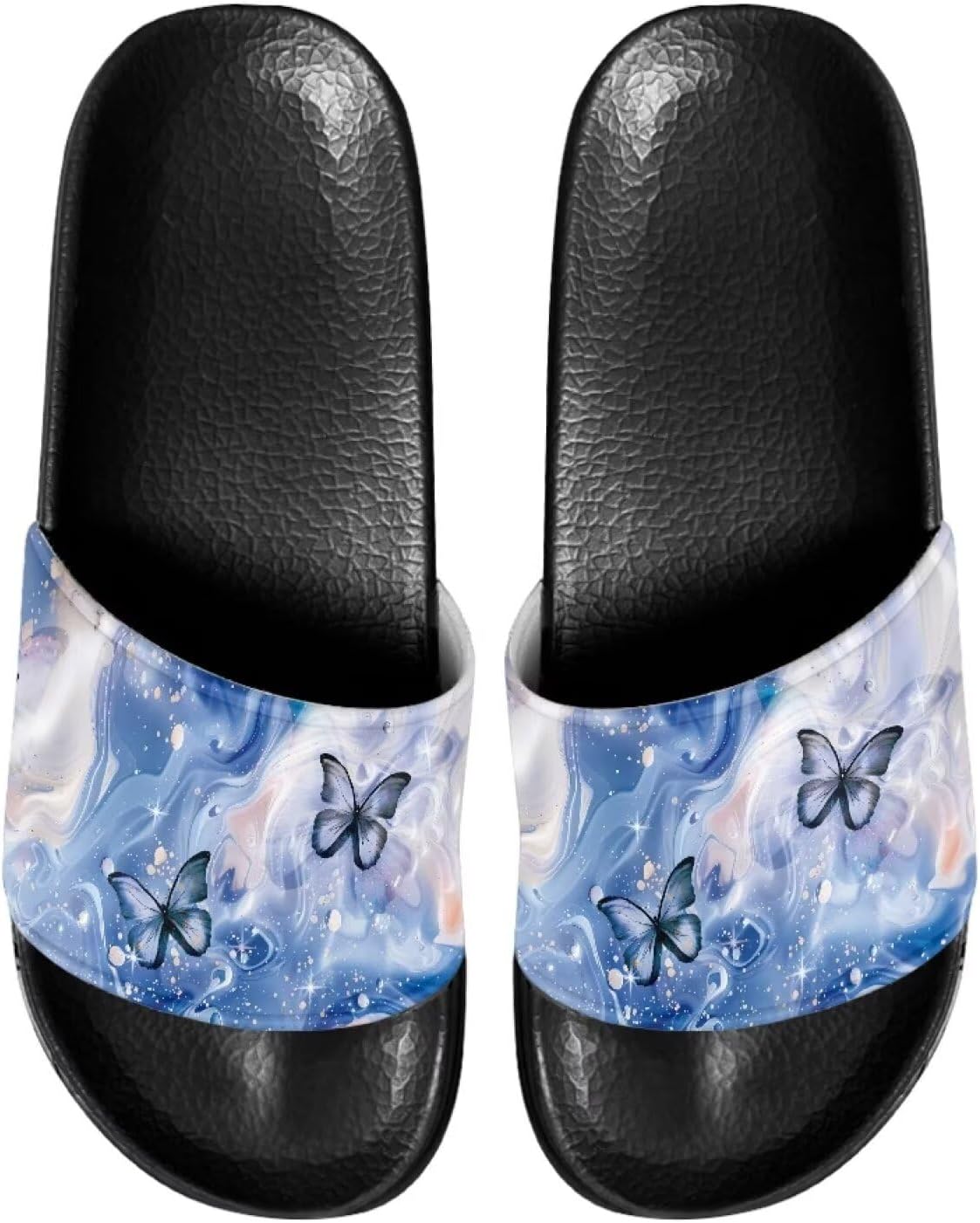 

Повседневные нескользящие шлепанцы для женщин и мужчин, с открытым носком, домашней подошвой, легкие плоские тапочки для ванной и пляжа Annejudy, Marble Butterfly