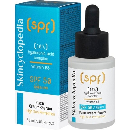 

Увлажняющий солнцезащитный крем для лица SPF 50 с 10% комплексом гиалуроновой кислоты 30 мл Skincyclopedia