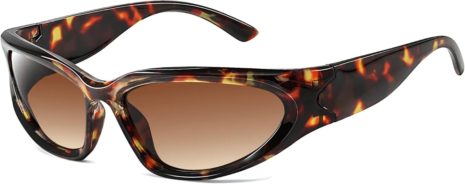 

Солнцезащитные очки JASPIN Y2K с обтекаемой формой для женщин и мужчин, серебристые, овальные, модные, спортивные, с защитой от УФ-излучения, Leopard Progressive Tea