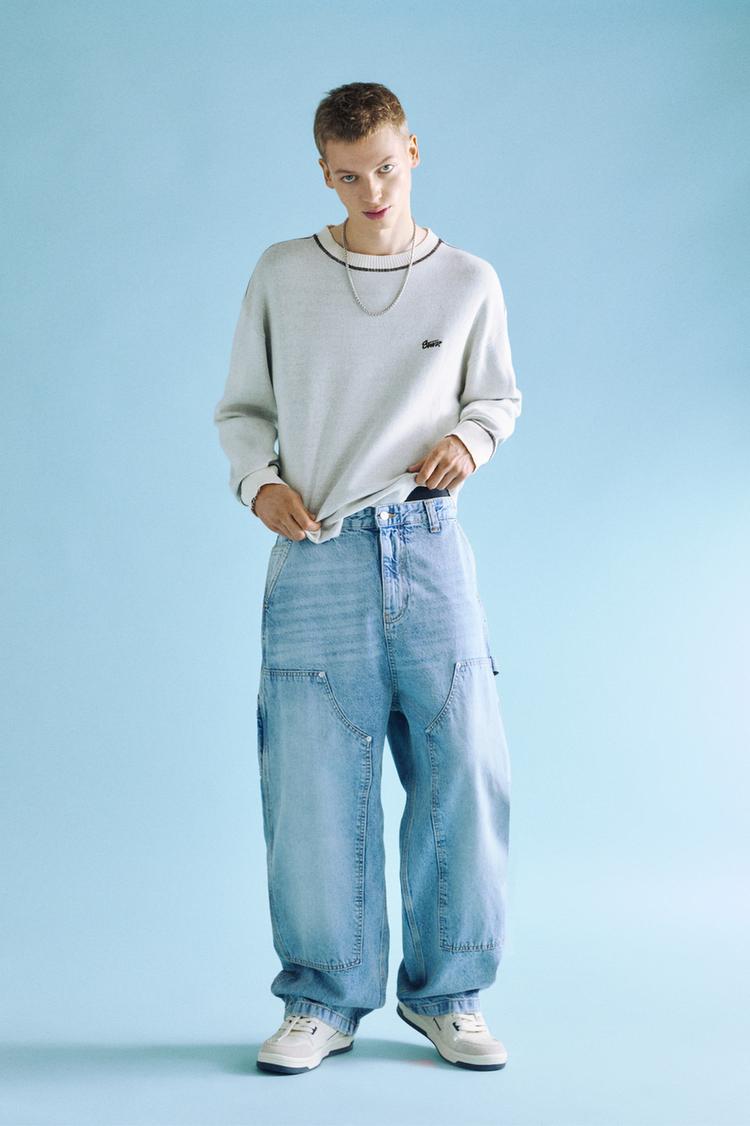 

Плотницкие джинсы Wide-Leg Pull And Bear, синий