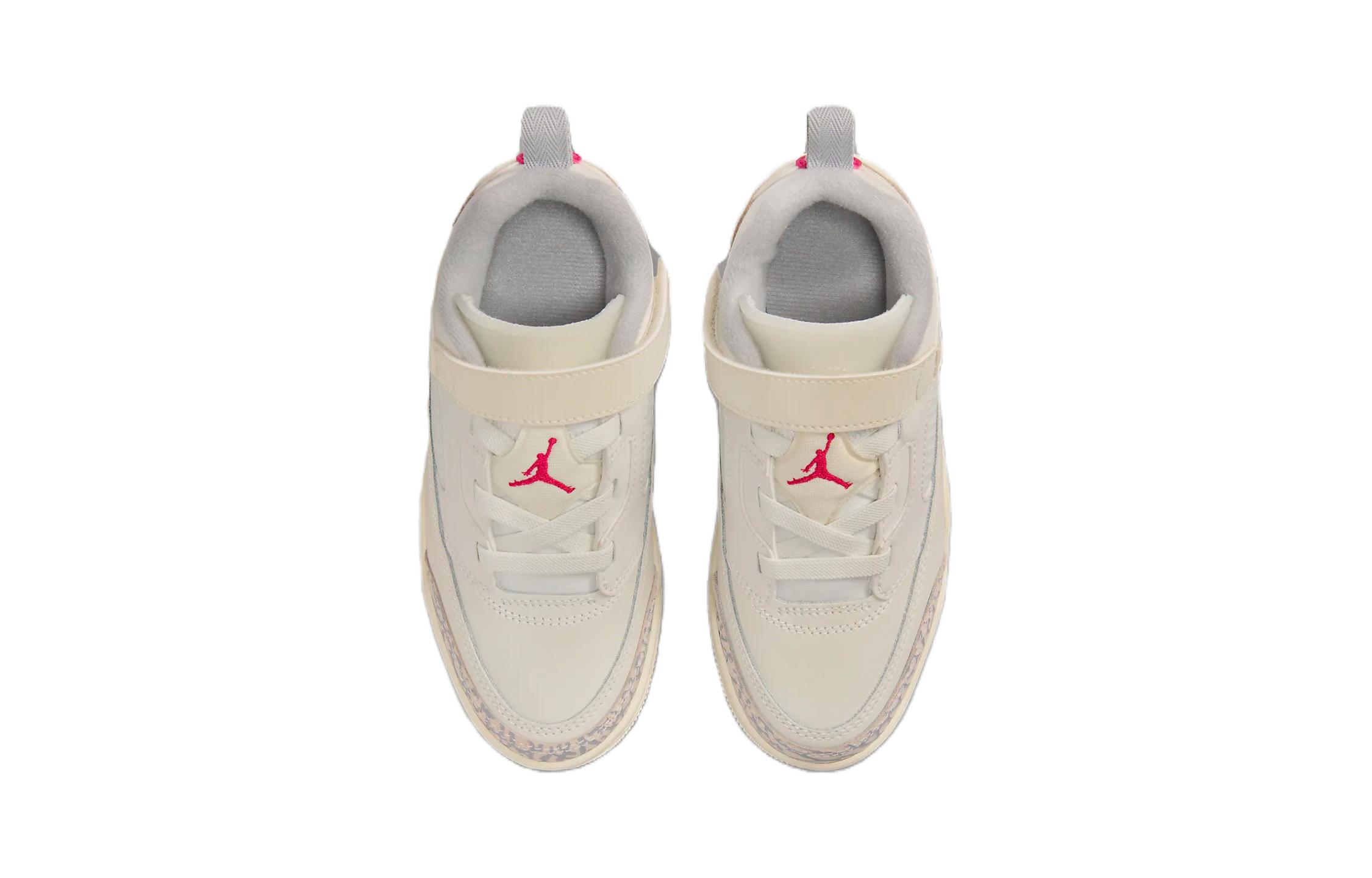 

Детские баскетбольные кроссовки Spizike Preschool Jordan, из холста, цвет кокосовое молоко/песчаник/университетский красный