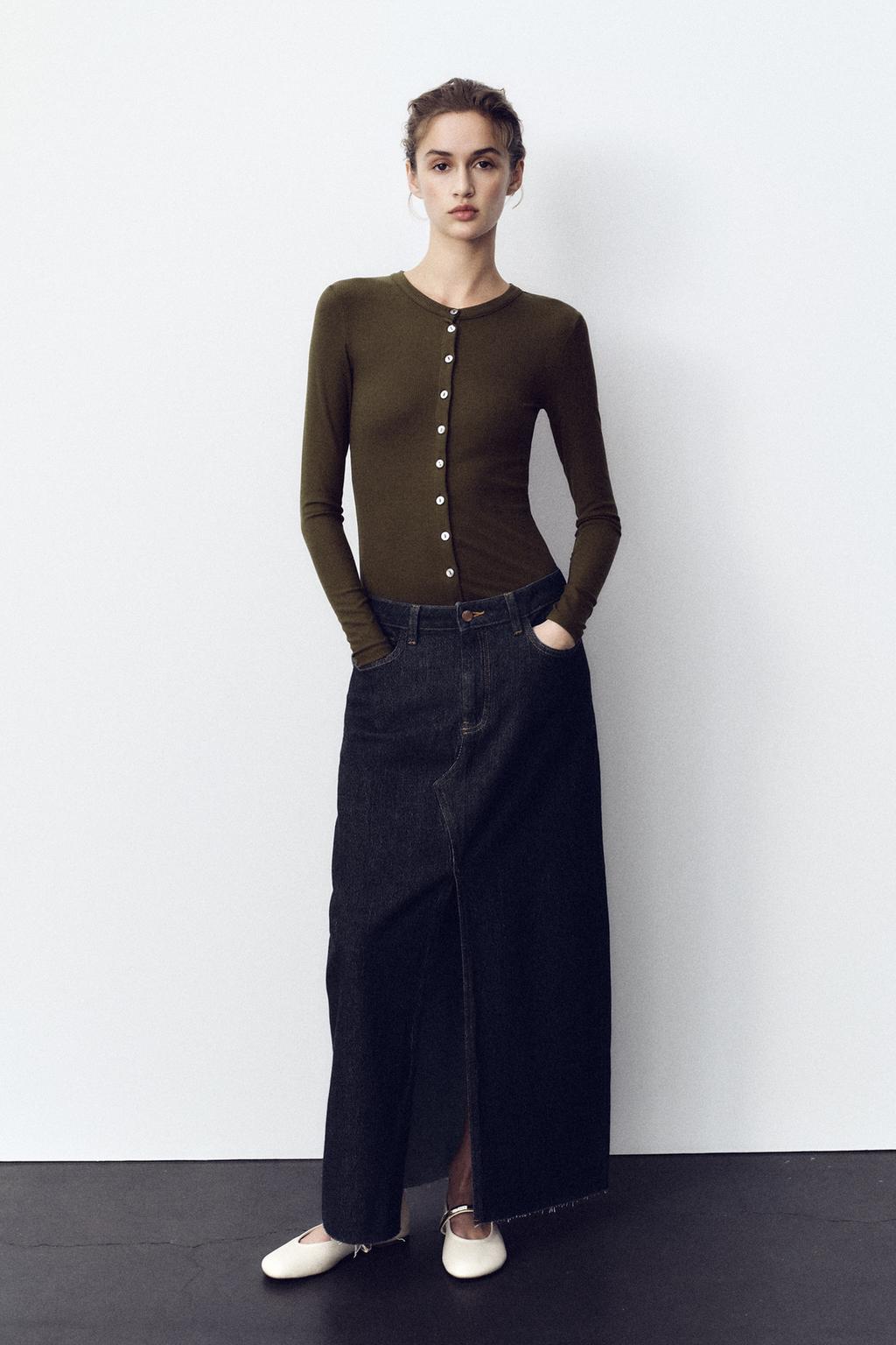 

Футболка в рубчик на пуговицах ZARA, цвет Dark olive