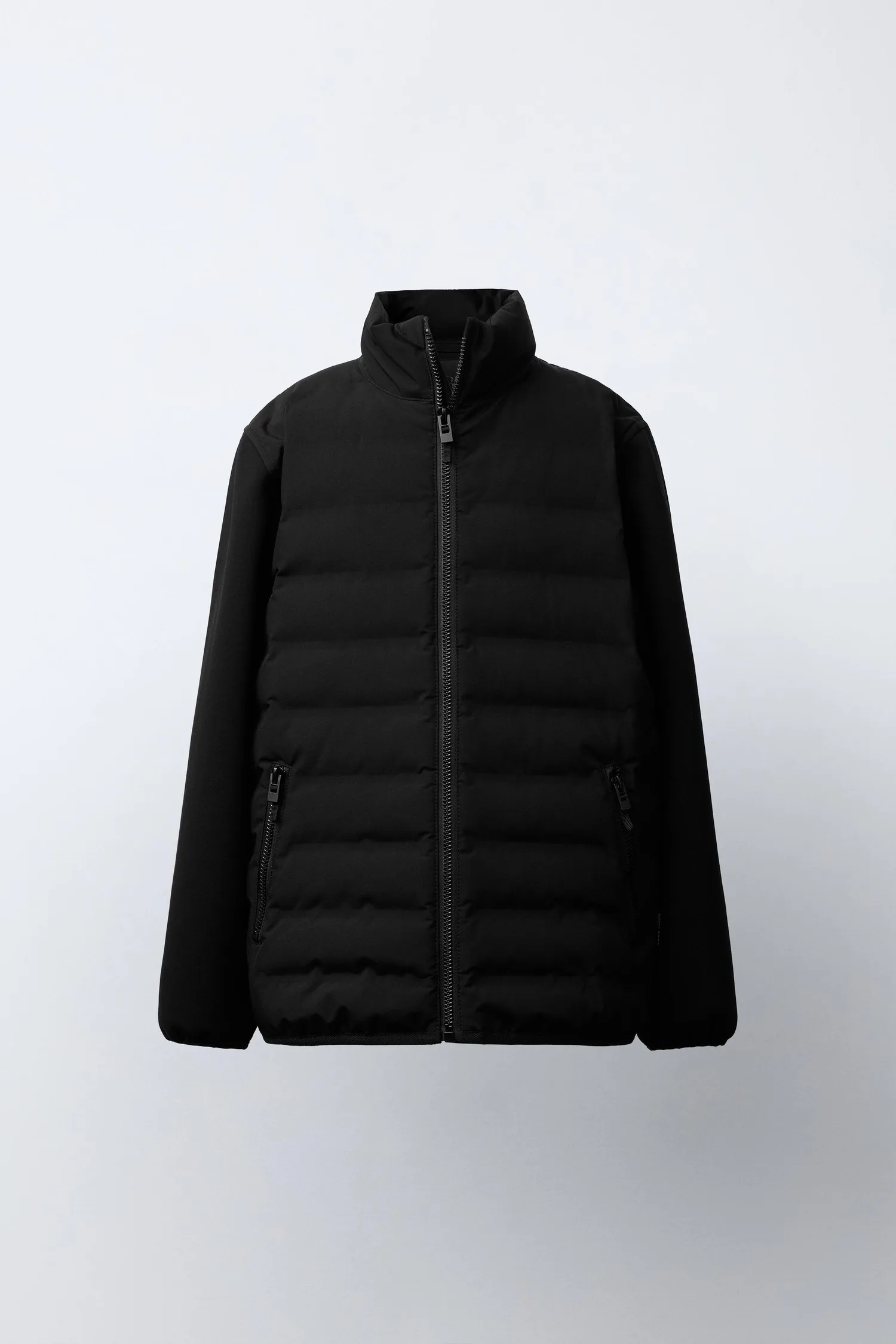 Стеганая куртка с неопреновыми рукавами Zara, черный