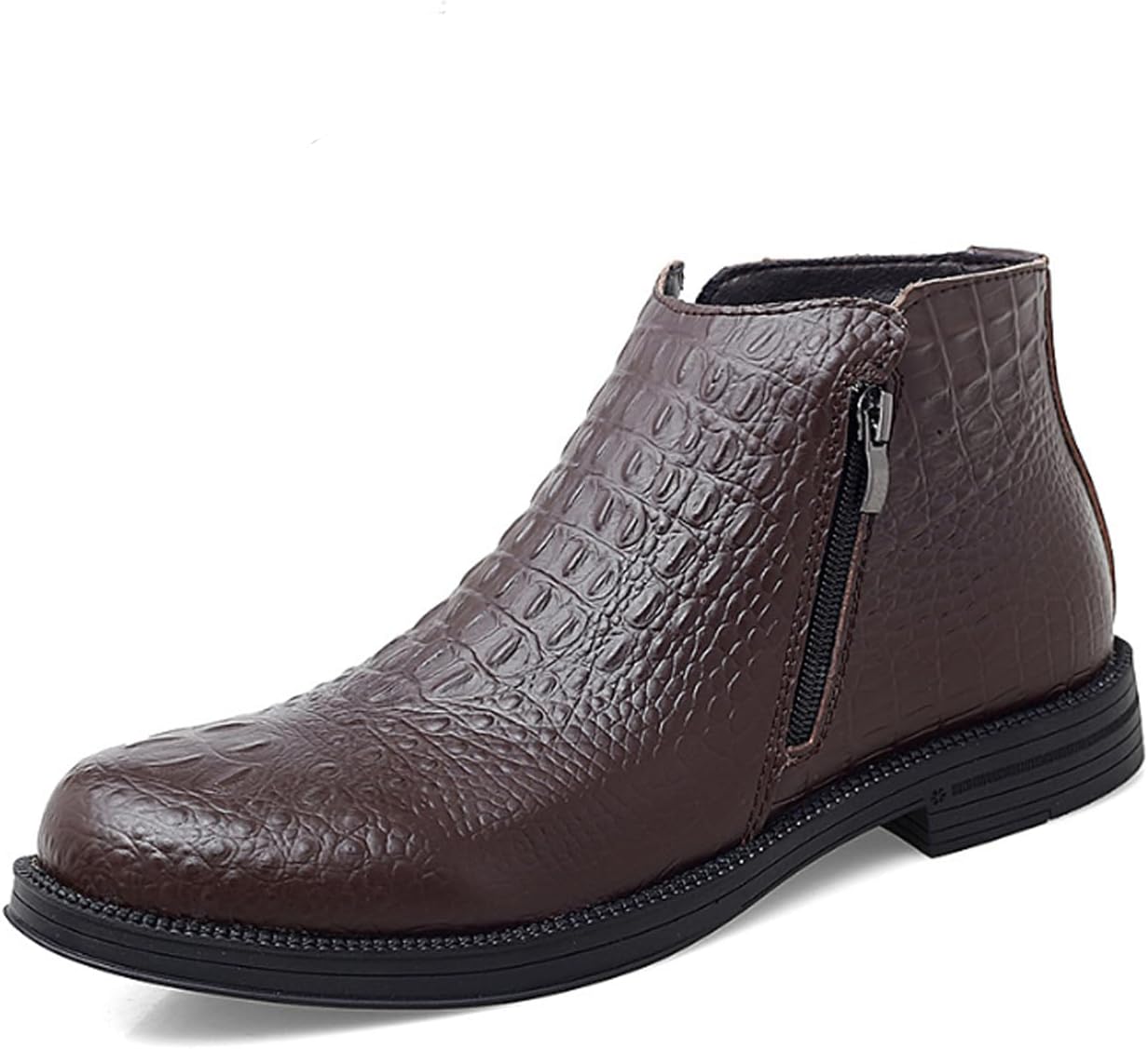 

Мужские кожаные челси с тиснением под аллигатора, без шнуровки, низкий каблук, молния на щиколотке, заостренный носок, мягкая подошва, оксфорды для офиса Generic, коричневый