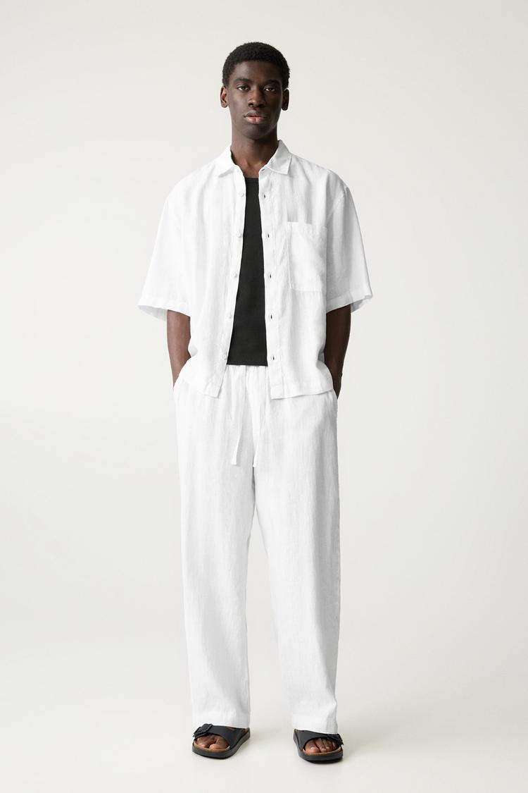 

100% льняные джоггеры Pull And Bear, белый