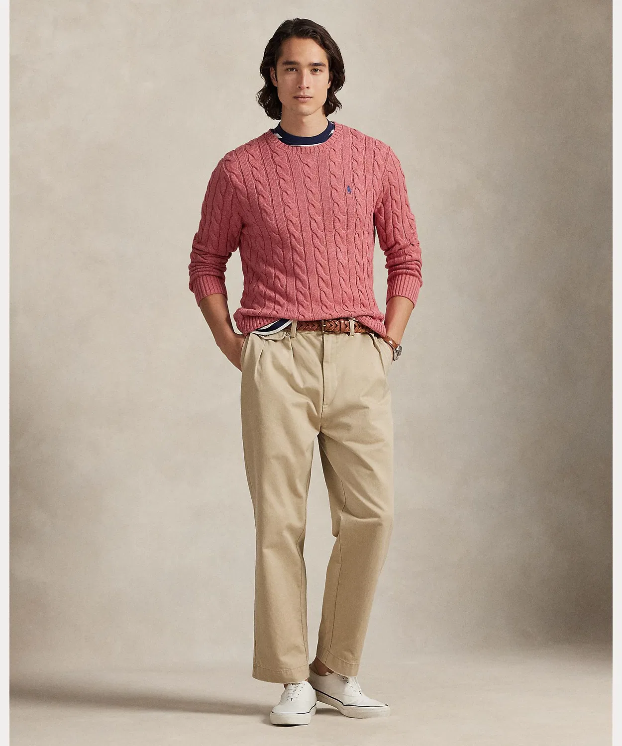 Свитер из хлопка с косами Polo Ralph Lauren, красный — фото 3