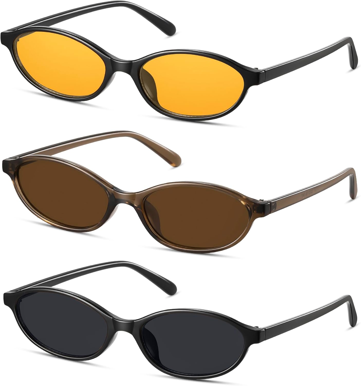 

Ретро-солнцезащитные очки овальной формы для женщин, маленькие очки «кошачий глаз», модные женские узкие очки в стиле Y2K с защитой от УФ-излучения UV400 CL009 Colrea, 3 Pack Black/Yellow+brown/Brown+black/Black