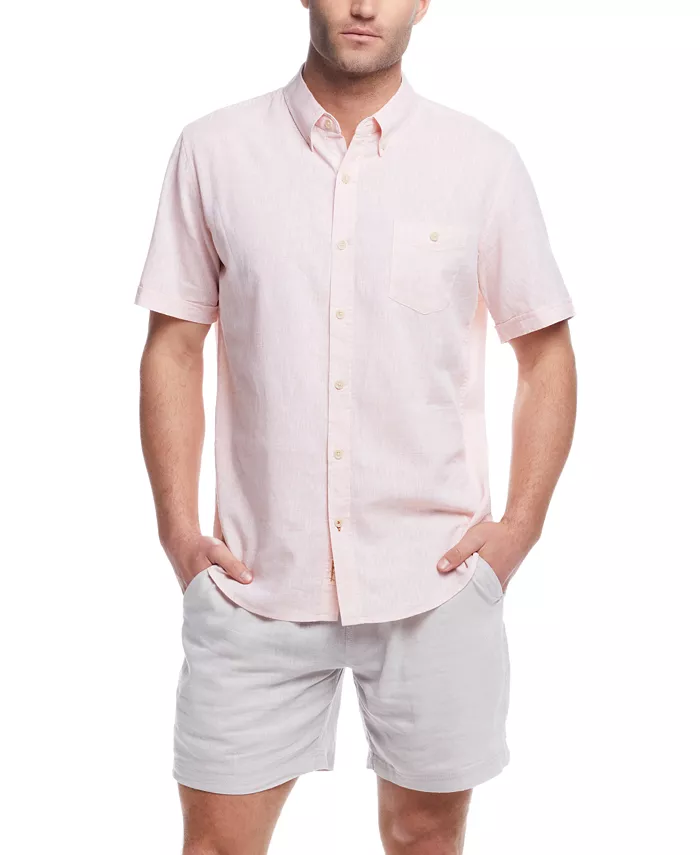 

Мужская рубашка с коротким рукавом из льна и хлопка, однотонная Weatherproof Vintage, оранжевый