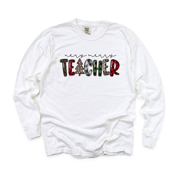 

Лонгслив Very merry teacher plaid garment dyed Simply Sage Market, White