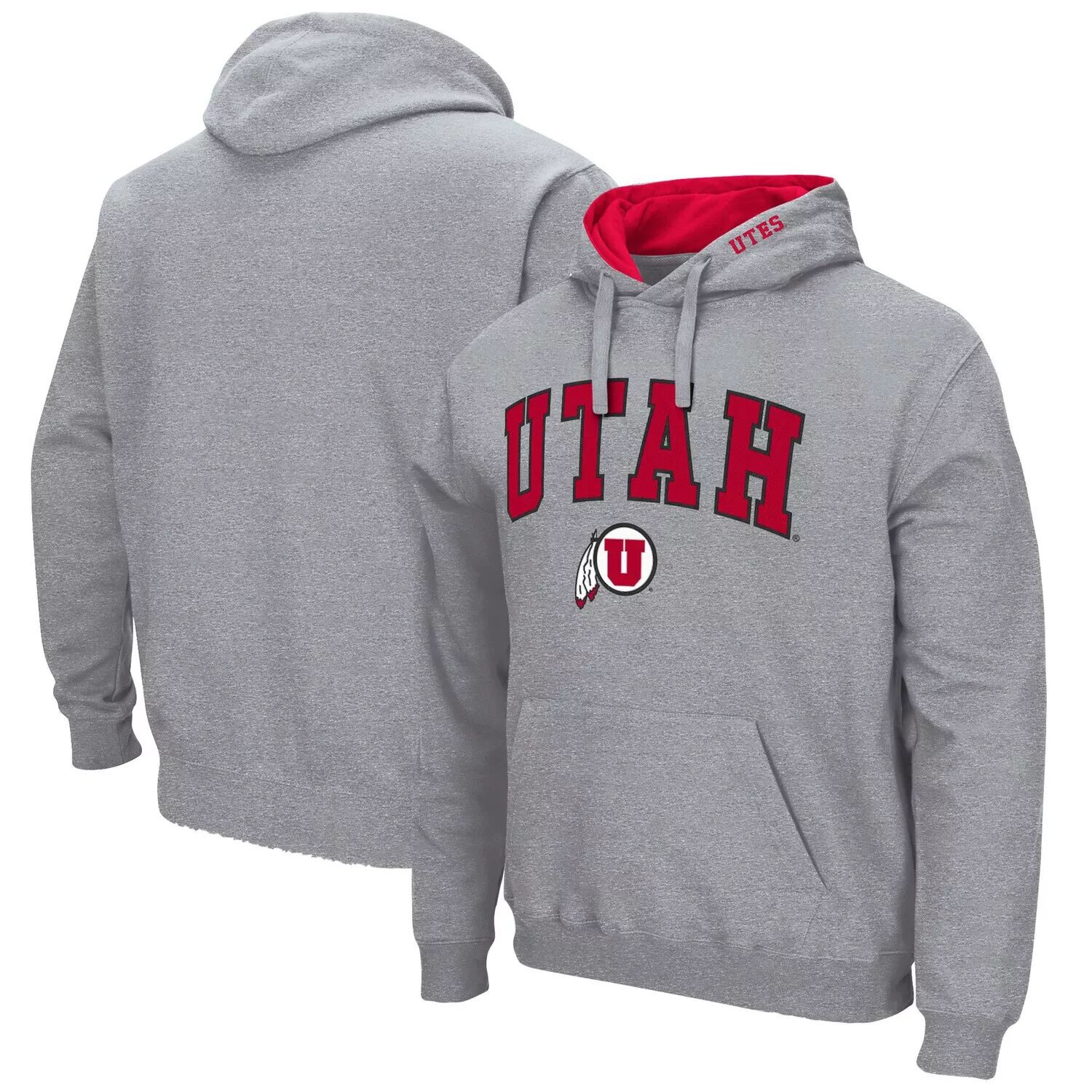 

Мужской серый пуловер с капюшоном Utah Utes Arch и Logo Colosseum