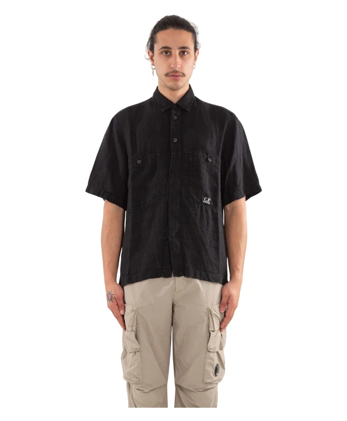 

Льняная свободная рубашка с короткими рукавами C.P. Company, черный
