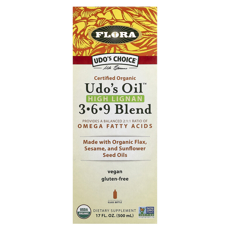 

Flora, Udo's Choice, сертифицированная органическая смесь Udo's Oil с высоким содержанием лигнана 3, 6, 9, 500 мл (17 жидк. унций)