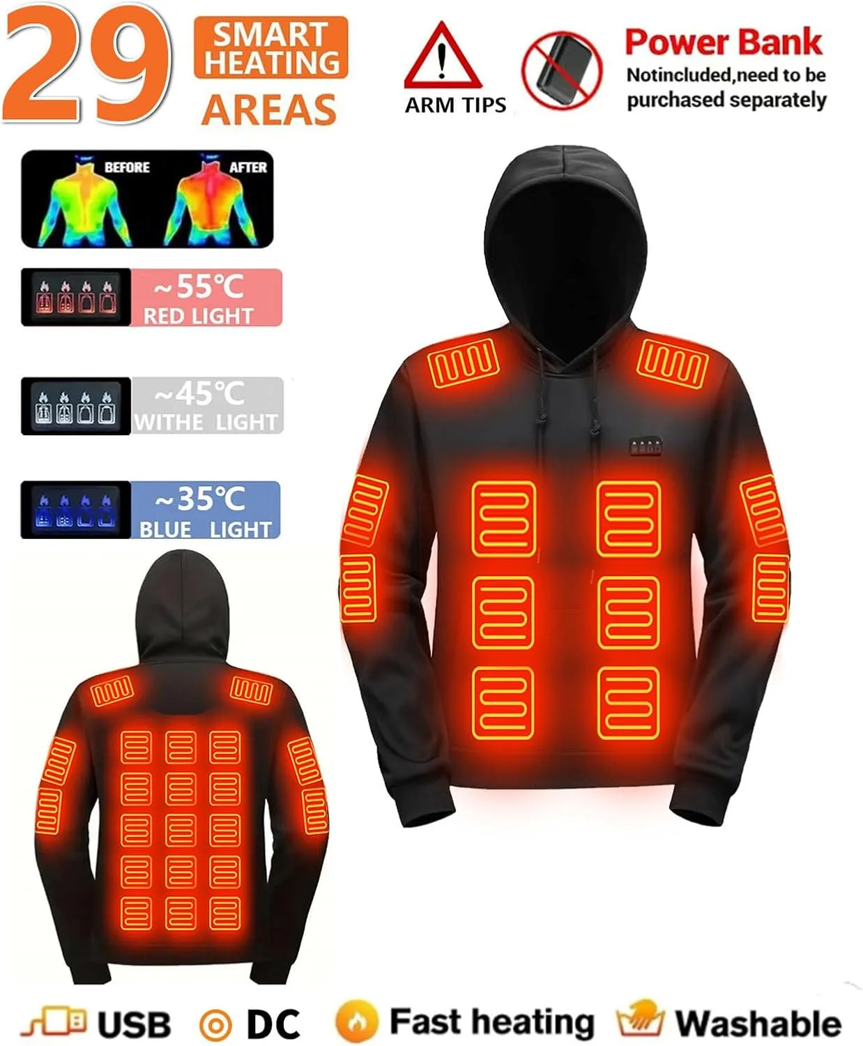 Термокуртка Heated Jacket 6-29 зон, утепленный свитшот для мужчин — фото 3