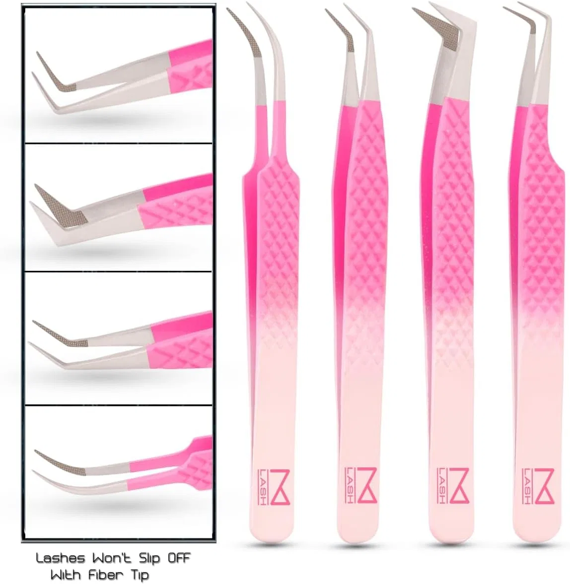Набор пинцетов для ресниц M LASH Diamond Grip 4 шт Ombre M Beauty Studio — фото 2