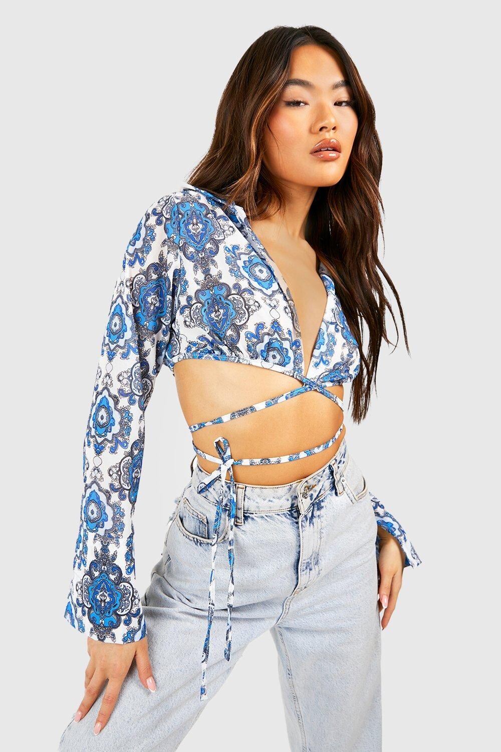 

Укороченная рубашка с принтом пейсли Boohoo, синий
