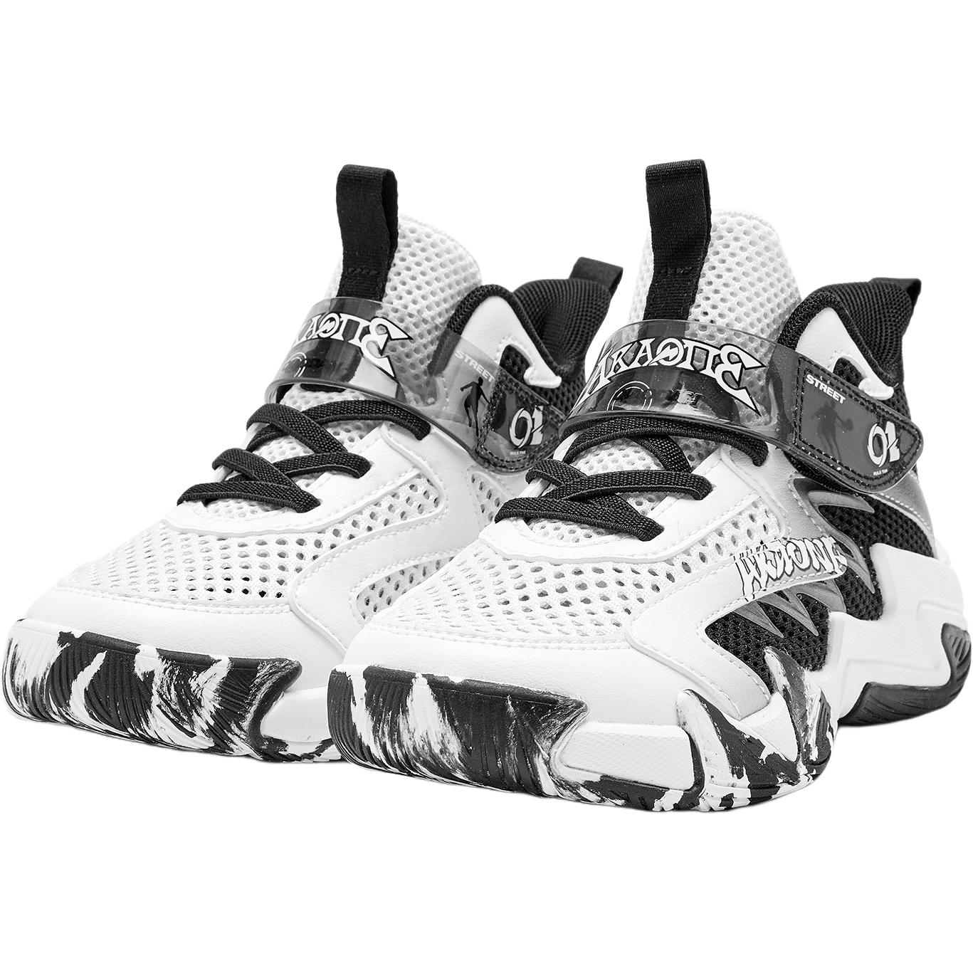 QIAODAN Детские баскетбольные кроссовки mid top Anti Kick And Abrasion Resistant черно-белые для детей 3-7 лет — фото 4