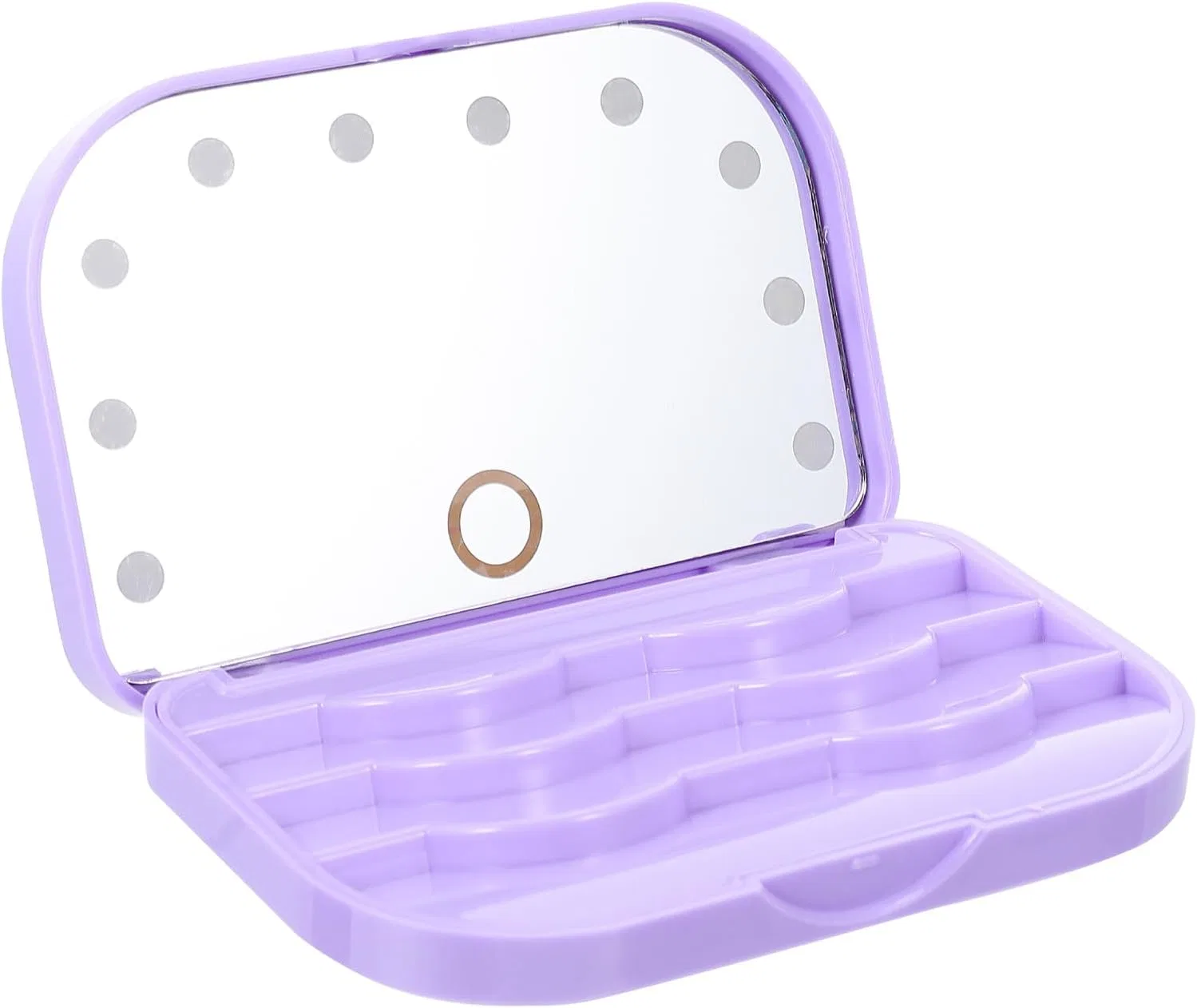 Футляр для ресниц с LED-зеркалом Healeved, 3 отсека, фиолетовый