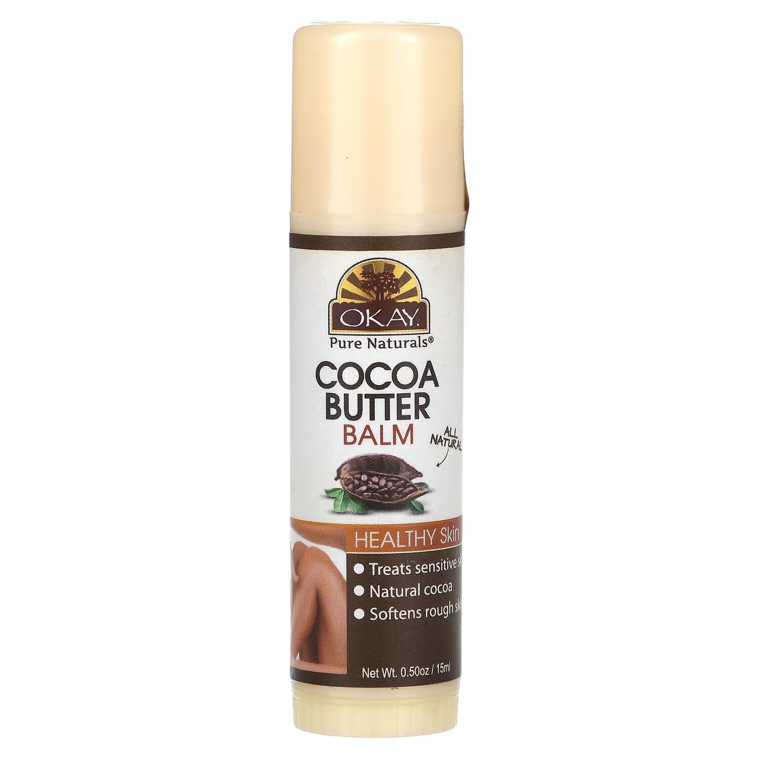 

Бальзам с маслом какао, здоровая кожа, 0,50 унции (15 мл) Okay Pure Naturals
