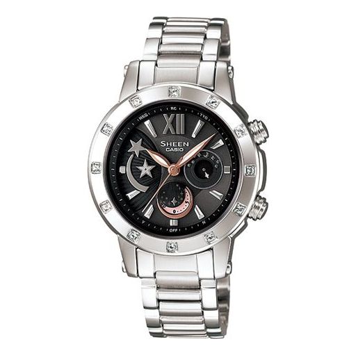 

Часы CASIO Waterproof SHEEN Sapphire Crystal Solar Powered Stainless Steel Strap Black Analog, черный