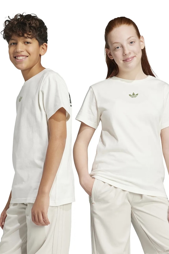 

Детская хлопковая футболка Adidas Originals, бежевый