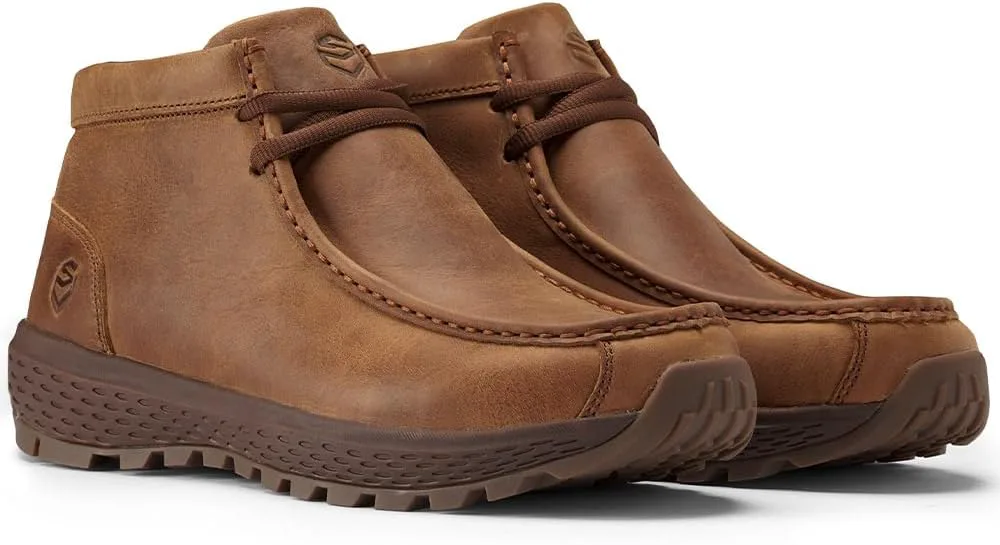 Мужские ботинки SUREWAY Chukka, легкие и прочные кожаные рабочие ботинки с носком-мокасином, модные для походов, вождения, Челси-ботинки для комфорта в любую погоду (офис, повседневная носка, нарядные), коричневый — фото 3