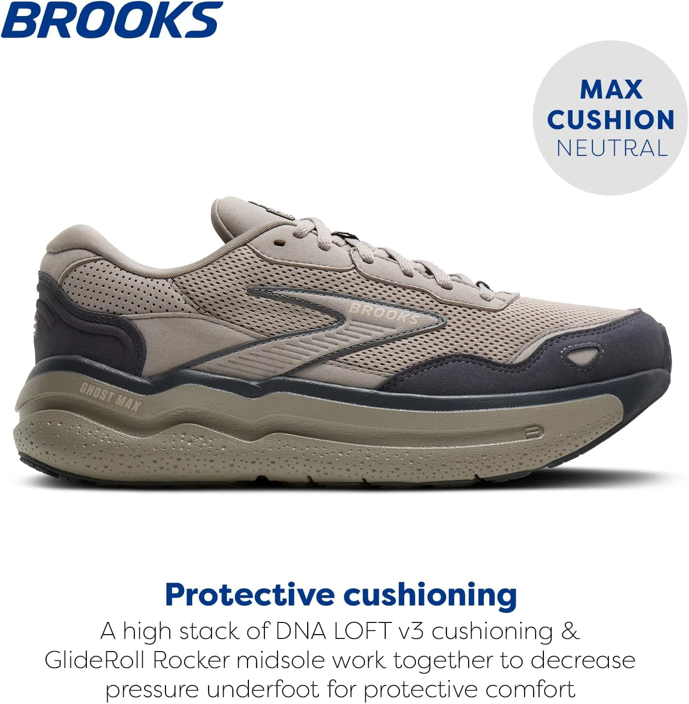 Мужские кроссовки Brooks Ghost Max из замши и кожи нейтральной модели для бега и ходьбы — фото 2
