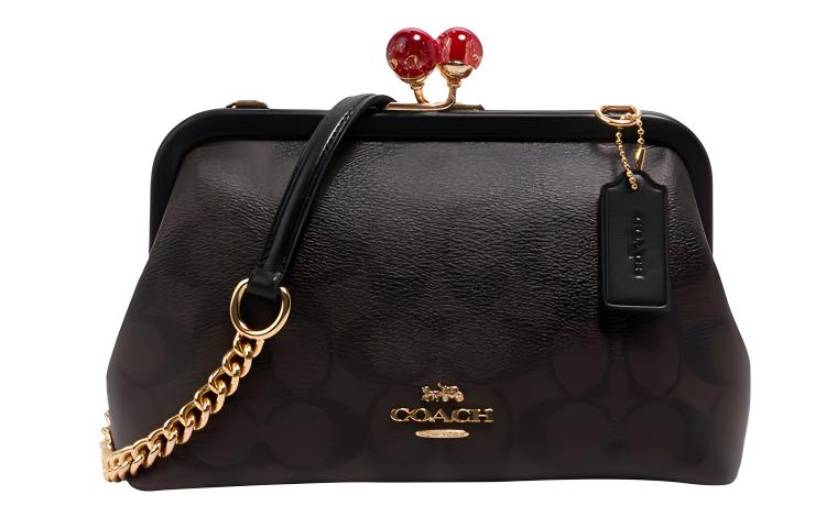 

Кошелек Kisslock с покрытием из кожи и замком Coach, портативная сумка через плечо, женская коричнево-черная