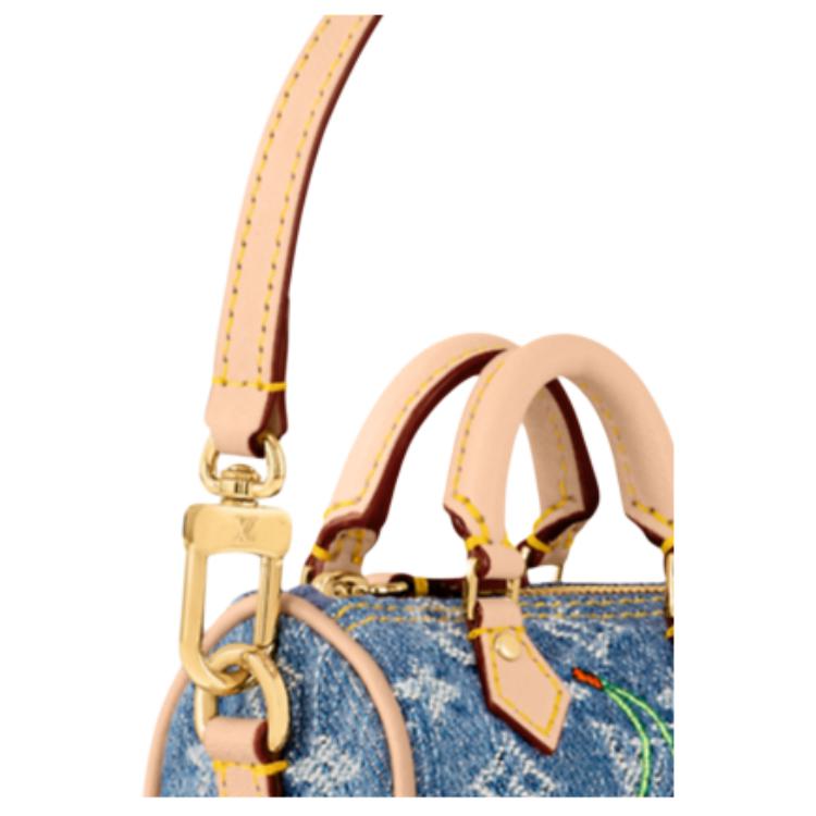 LOUIS VUITTON Шарм для сумки Takashi Murakami Cherry Micro Speedy в джинсовом стиле с цветочным принтом — фото 4