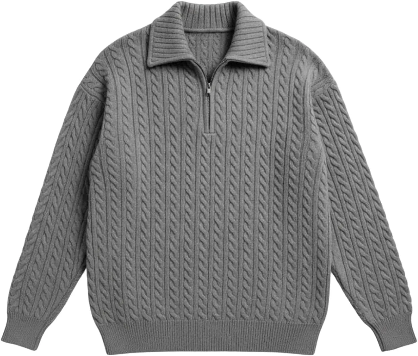 

Мужской свитер с воротником стойкой и кабельной вязкой