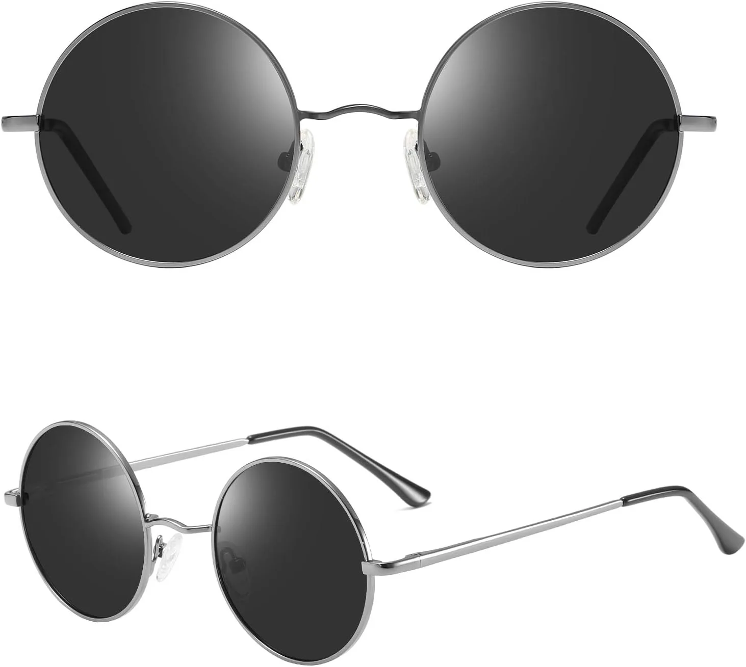 

NULOOQ Ретро круглые поляризованные солнцезащитные очки для женщин и мужчин, маленькая металлическая оправа, круглые очки в стиле хиппи, A4* Gunmetal/Gray